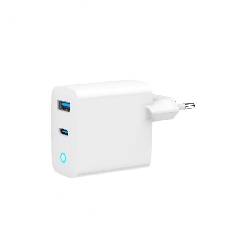 Alimentator retea 220V GEMBIRD, universal, 1 x USB Type-C D 45W, 1 x USB-A 3.0 QC 18W, indicator LED, tehnologie GaN, alb (TA-UC-PDQC45L-W-01)